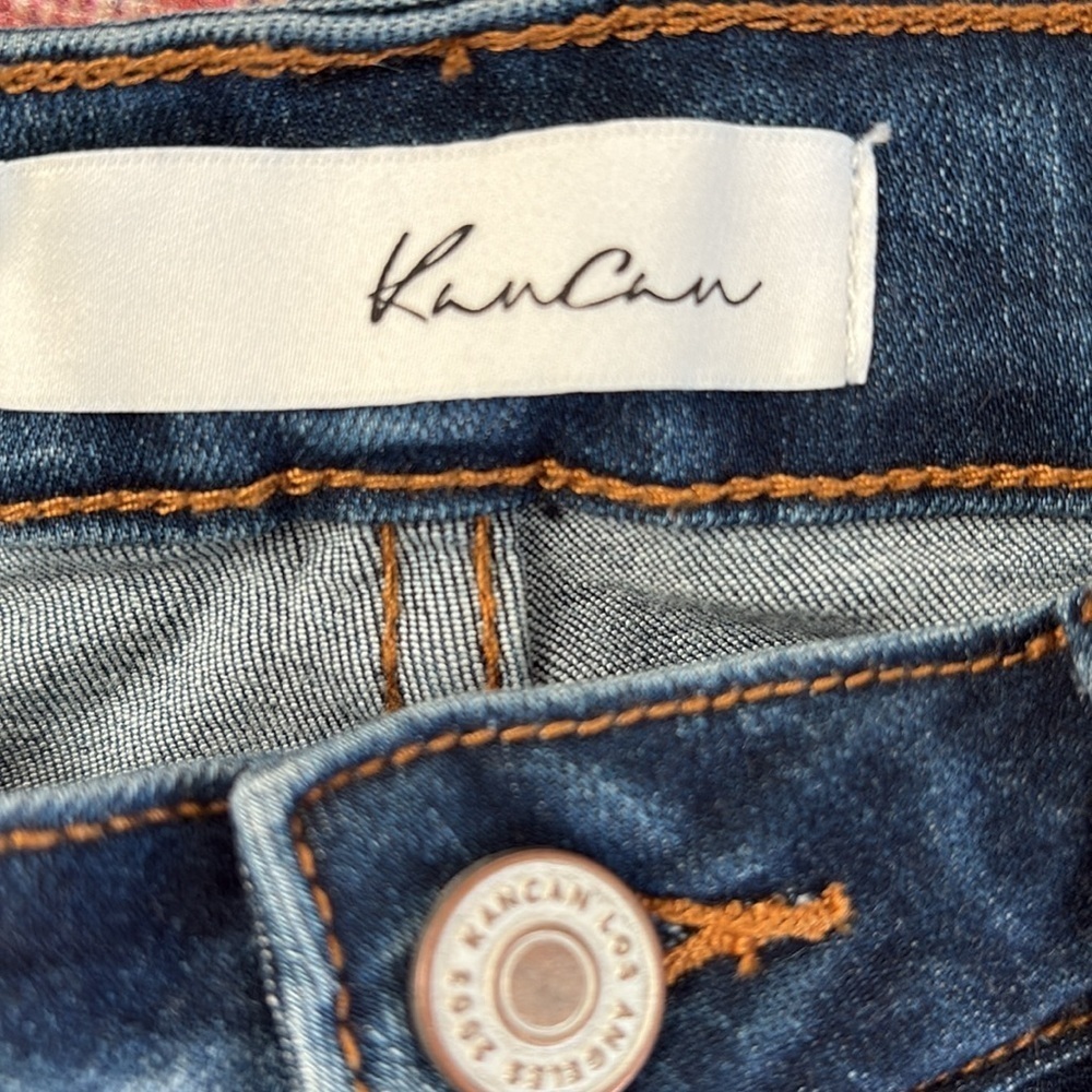Kancan Distressed Blue Jeans with Leopard Print Detail, Size 9/28 - Picture 3 of 5
